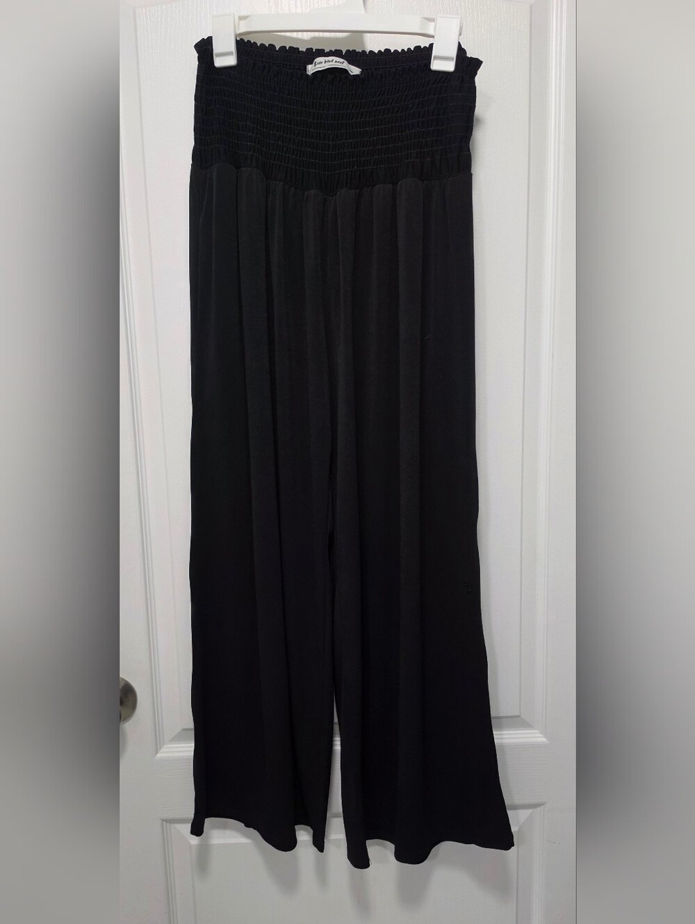 Three Bird Nest Black Smocked Waist Wide Leg Pants